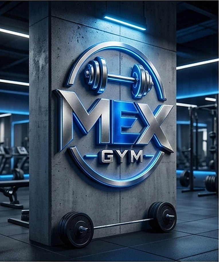 Beton sütunda MEX GYM metal logosu